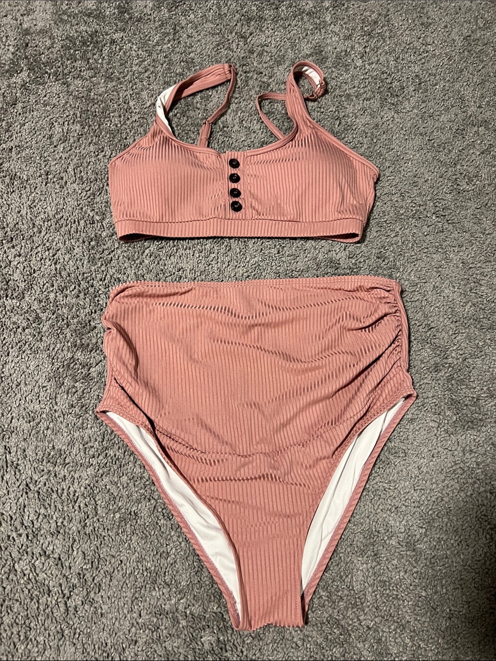 Maternity Ribbed High-Waist Bikini Set in Dusty Rose